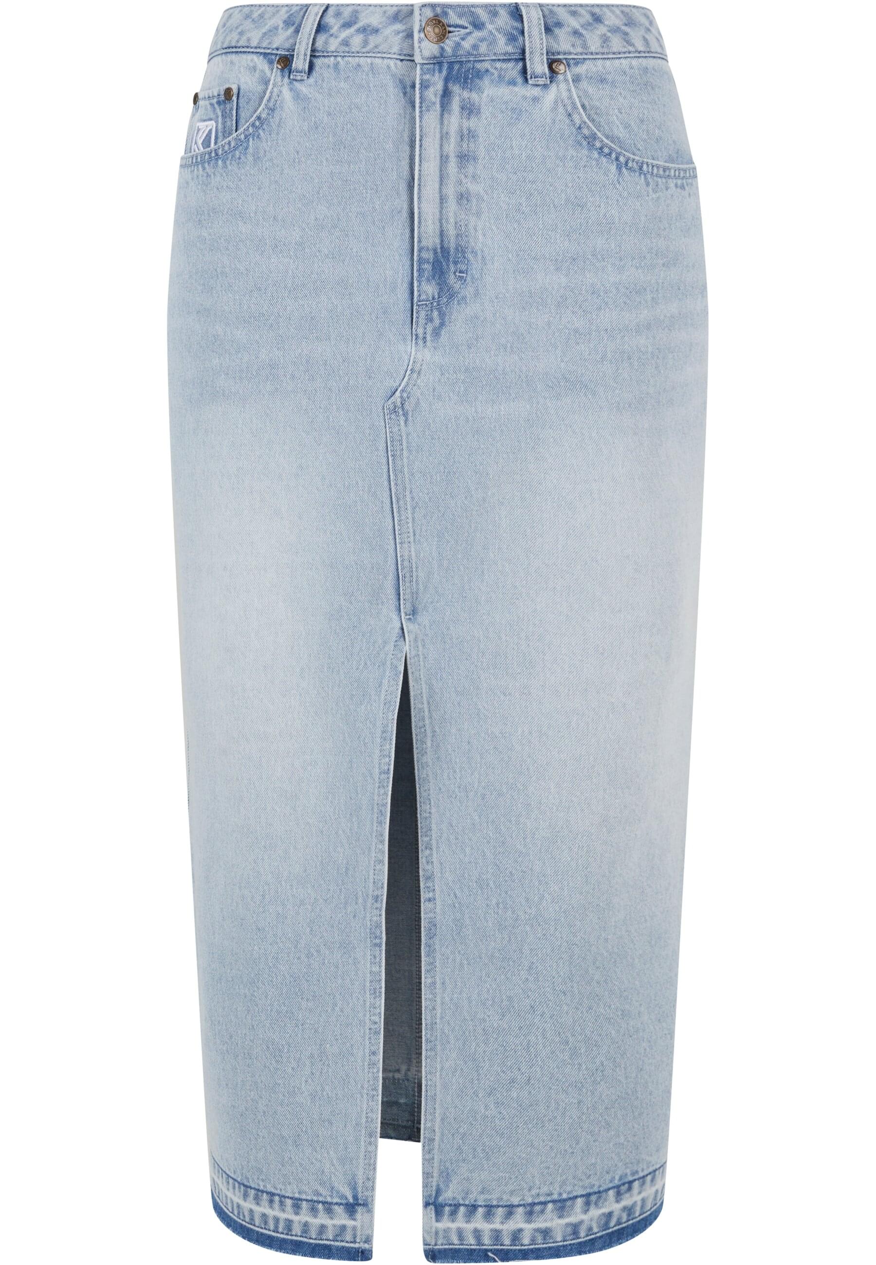 Shirtkleid KARL KANI "Karl Kani Damen KW242-033-1 Karl Kani OG Long Denim Skirt", Damen, Gr. M, US-Größen, light blau, 100% Baumwolle, unifarben, relaxed fit, ohne Ausschnitt, Kleider Shirtkleid