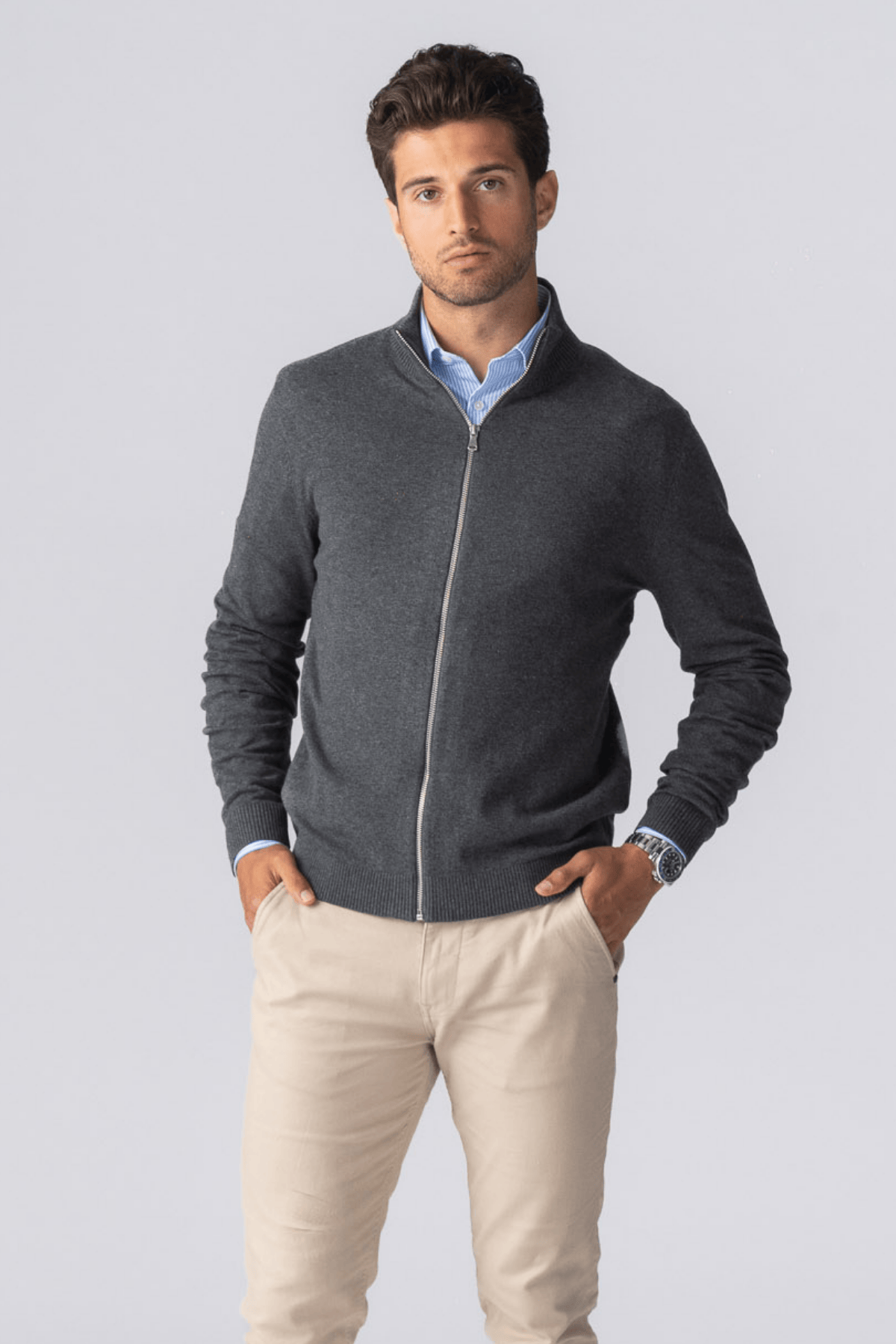 Pullover-Cardigan mit Reißverschluss – Anthrazit-Melange Image