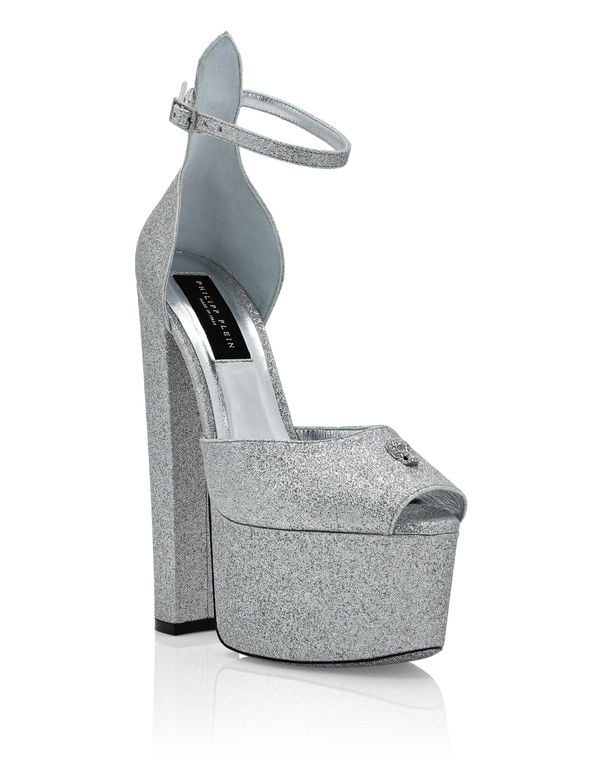 Glitter Platform Sandals Hi-Heels - Gray - Philipp Plein Heels