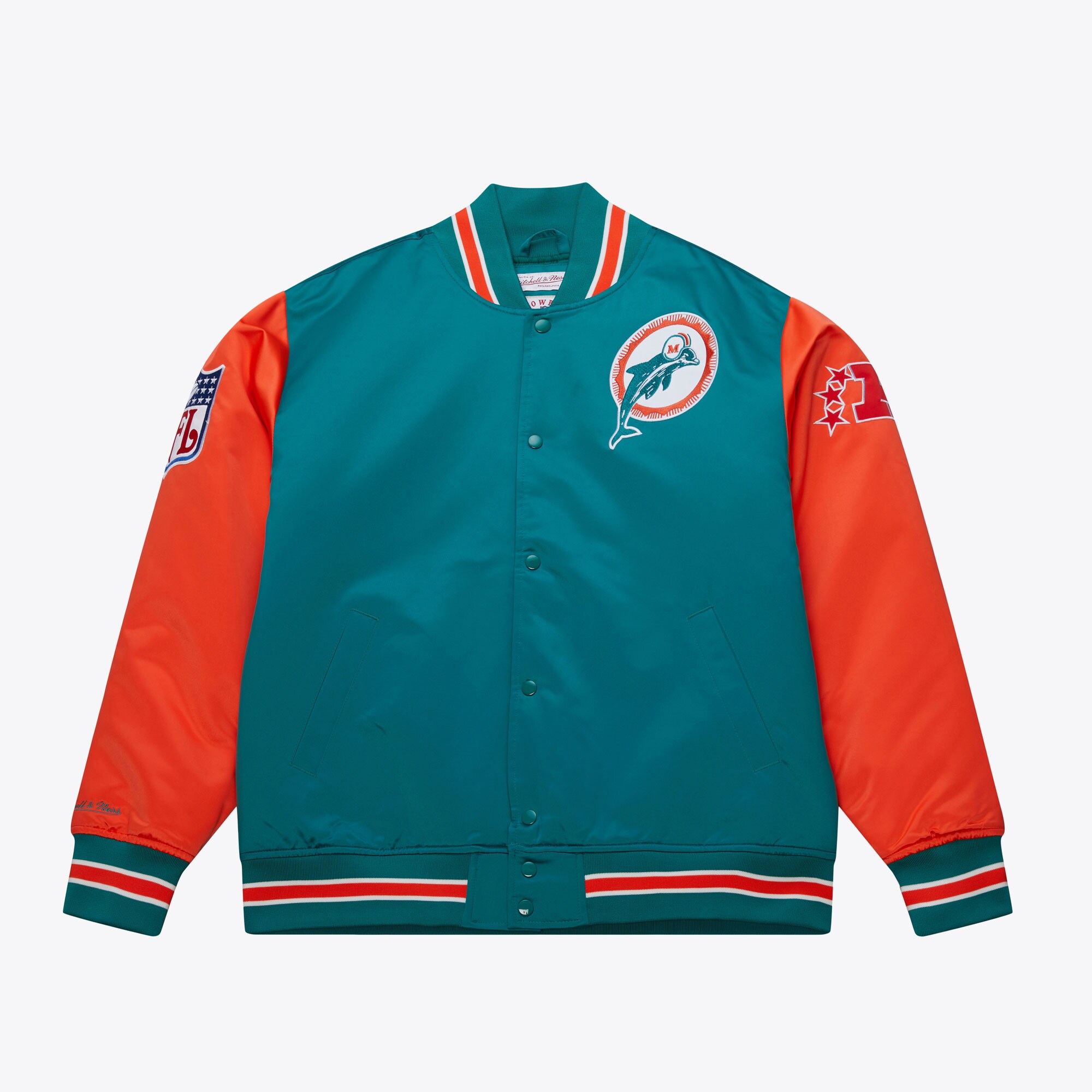 Miami Dolphins Miami Dolphins Mitchell and Ness schwere Satinjacke Image