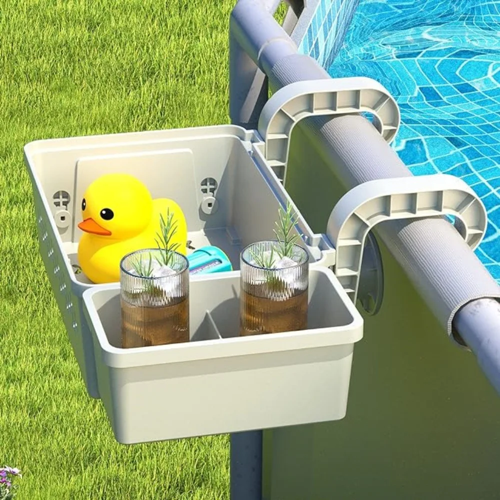 Robuster Pool-Korb mit Getränkehalter – verdickter Kunststoff-Organizer für oberirdische/rahmenige Pools, Pool-Zubehör (1er-Pack) Image