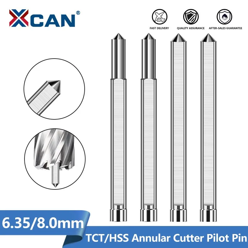 XCAN 6.35/8mm TCT Annular Cutter Pilot Pin Center Rod Hollow Drill Steel Plate Drill Annular Cutter Center Position Rod Ejector