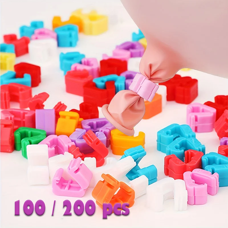 100/200 Stück Ballon-Dichtungsclip, schnellere Knoten-Bindewerkzeug, Ballon-Zubehör für Geburtstag, Party, Dekoration, Hochzeit, Babyparty-Zubehör Image