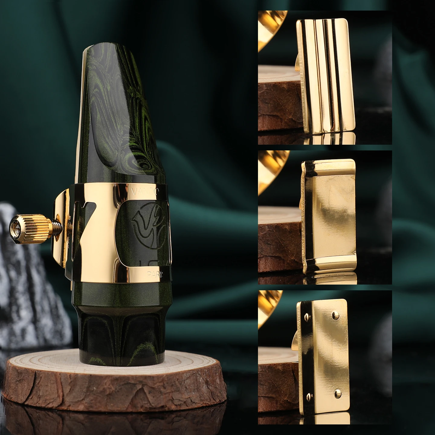 Vandoren MO Optimum Leder Hartgummi Saxophon Mundstück Metallblattschraube Alto Tenor Sopran Bariton vergoldet SAX Image