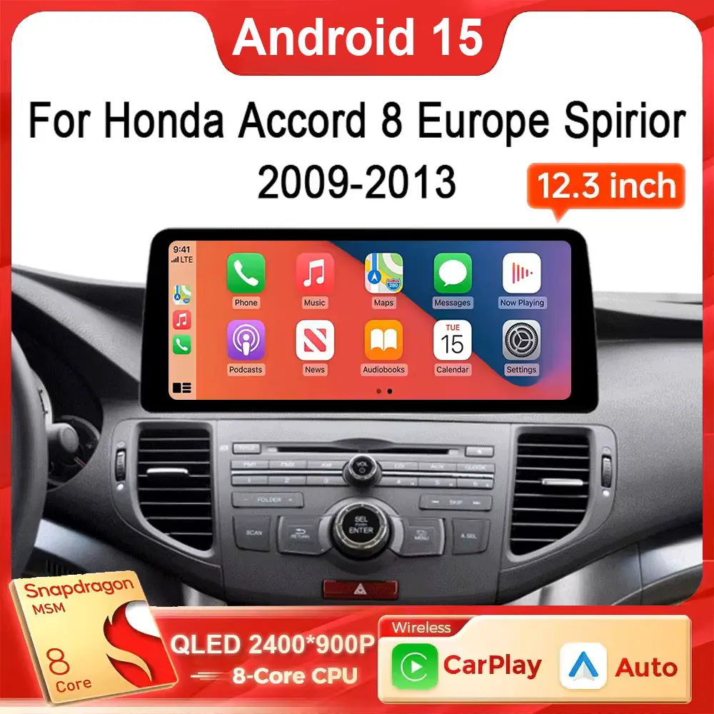 12,3 Zoll Android 15 Für Honda Accord 8 Spirior Acura Tsx 2009-2013 Auto Multimedia Player Stereo Empfänger Radio GPS 4G WIFI BT Image