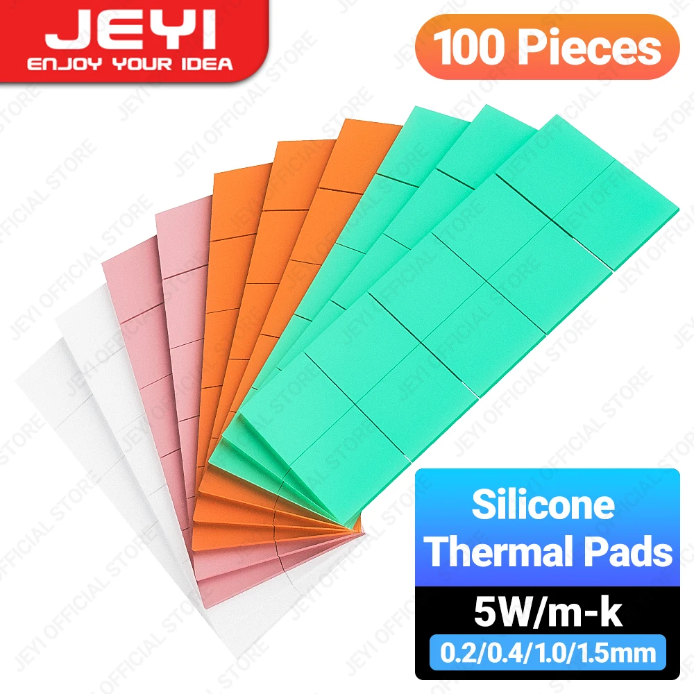 JEYI 100 Stück Wärmeleitende Silikonpads M.2 SSD NVMe SATA Wärmeleitpad für PC PS5 Kühlkörper Laptop/GPU/CPU/LED Grafikkarte Image