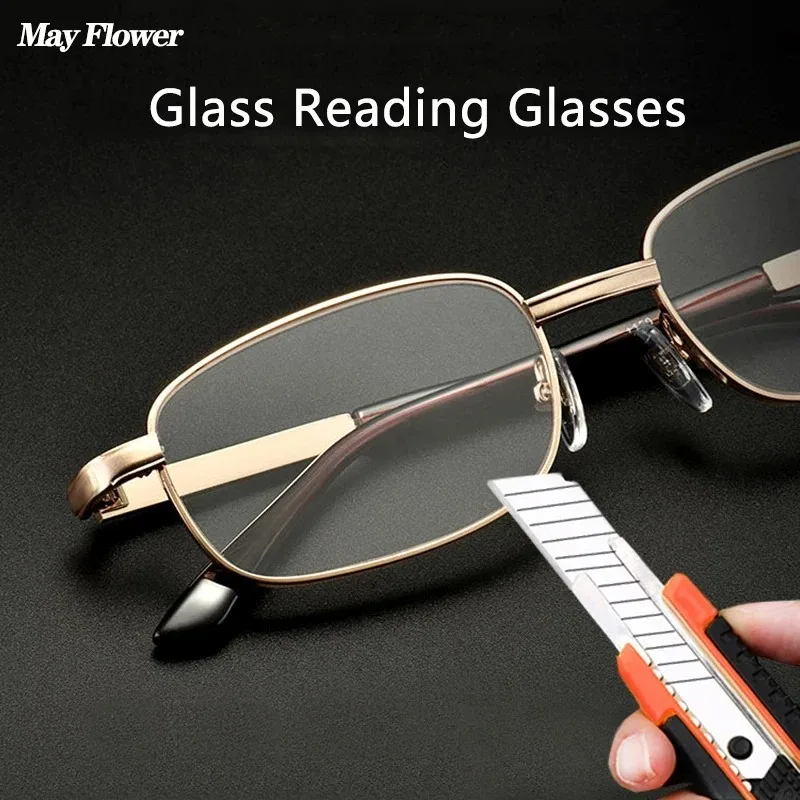 Lesebrille mit Glaslinsen für Männer und Frauen, Presbyopie, Vergrößerung, klare Kristallgläser, kratzfest, Dioptrienbrille +150 250 350 Image