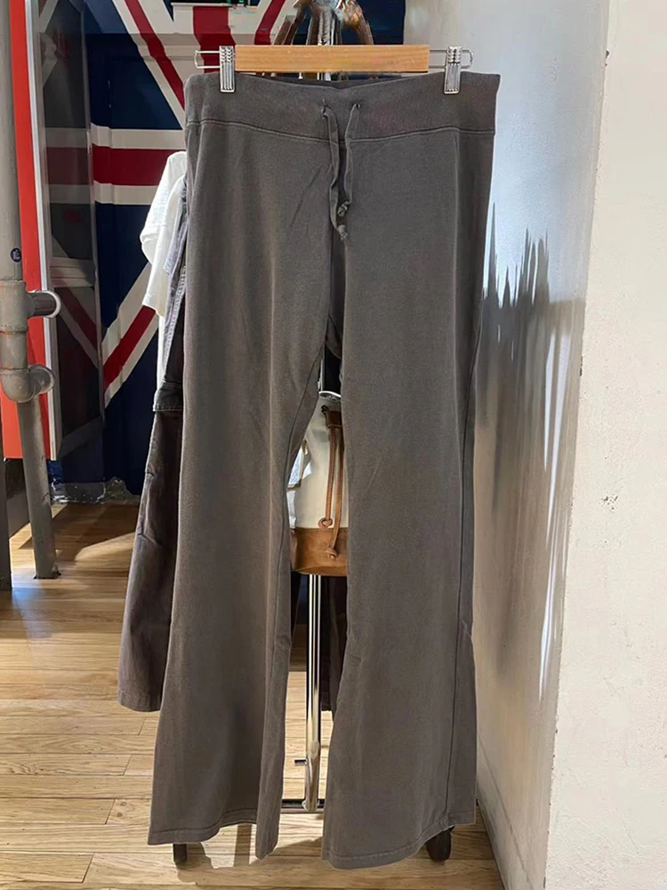 Solide Vintage Kordelzug Flare Hosen Frauen Herbst Weiche Baumwolle Gerade Hohe Taille Hose Casual Einfache Lose Jogginghose Y2k Image