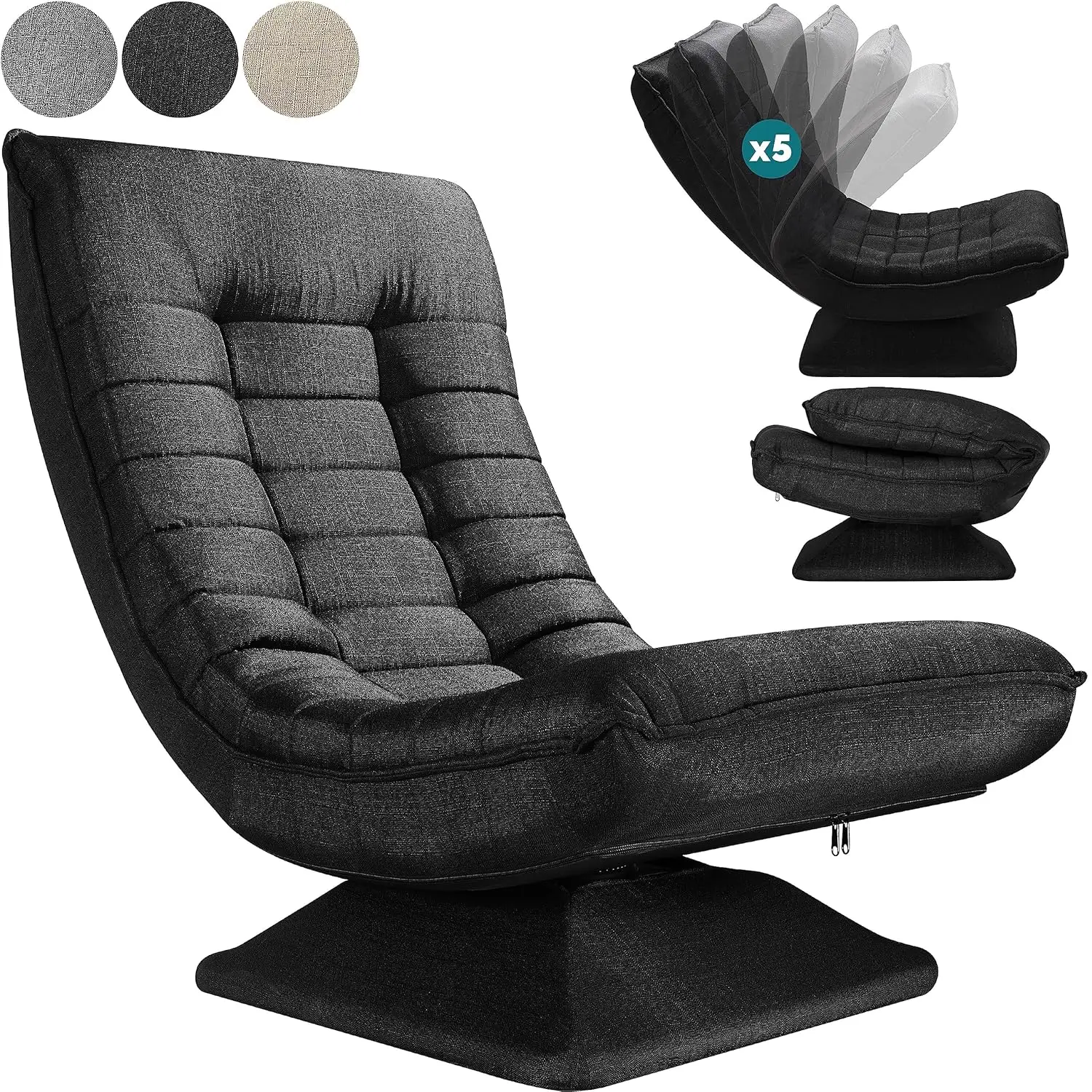 Einstellbar 360° ° Drehbarer, faltbarer, gepolsterter Boden-Loungesessel, 150 kg, 60 x 105 x 87 cm, Wohnzimmer-Gaming, individuell Image