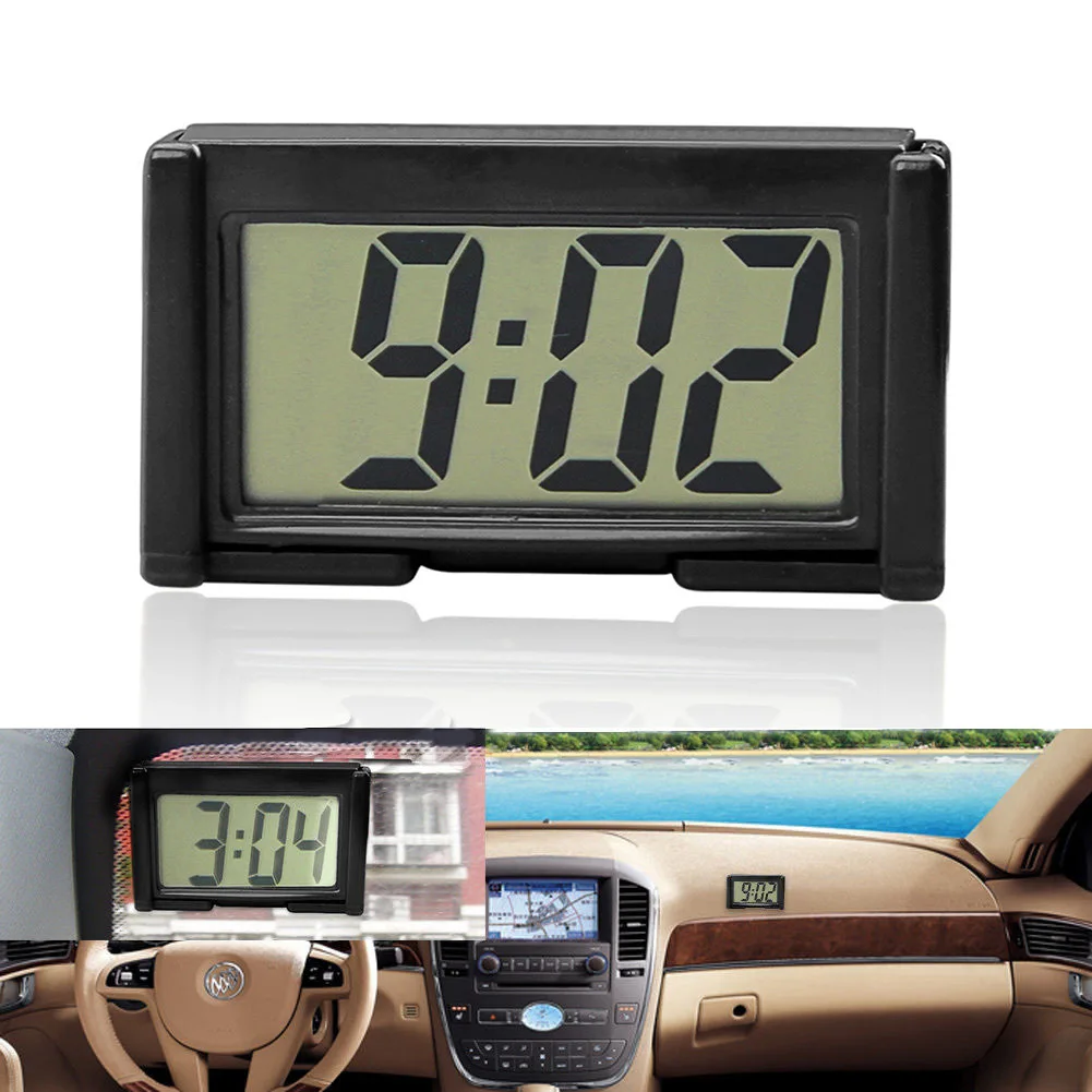Alarm Clock with Large Lcd Screen, Stylish Car Electronic Clock, Home Digital Display, Car Clock, Adhesive Mini Portable Car Electronic Clock, Simple Office Bedroom Silent Desktop Clock