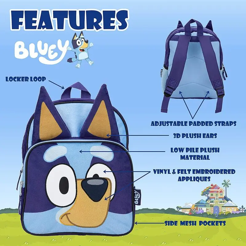 Sac à dos Bluey pour chien, en peluche bleue, tissu Oxford simple, sac d'école avec poche, éducation précoce, sac d'école Bingo Dog, cadeau de Noël pour enfants