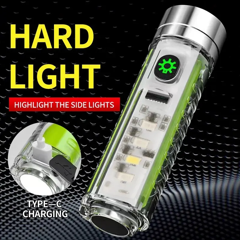 Multifunktionale Tragbare Taschenlampe Campinglicht USB-C Wiederaufladbare LED-Taschenlampe LED MINI Schlüsselanhänger-Licht mit Magnet am Ende UV-Licht Image