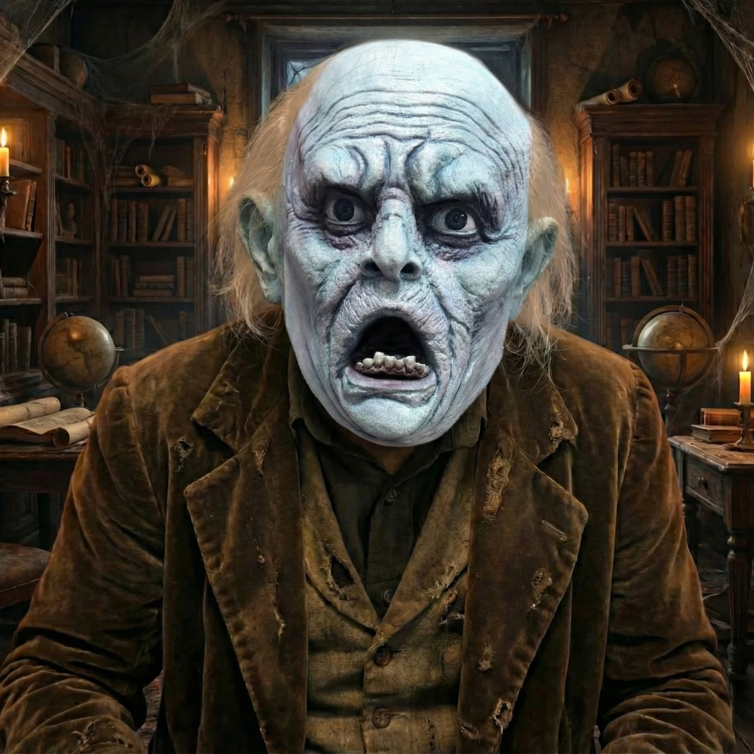 Adulte unisexe blanc chauve congelé fantôme masque effrayant vieil homme Halloween Costume accessoire mâle apparition glace Zombie pour la fête