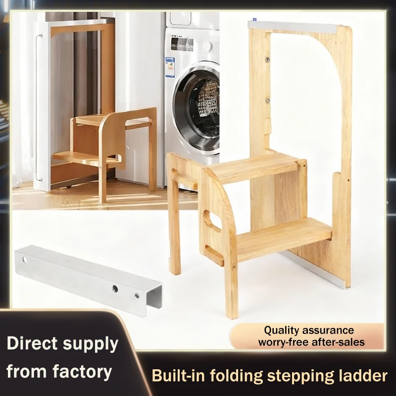 Zirmit herausziehbarer versteckter klappbarer Tritthocker mit integrierter zweistufiger Leiter für Schrank und Kleiderschrank, ultradünnes, platzsparendes Design