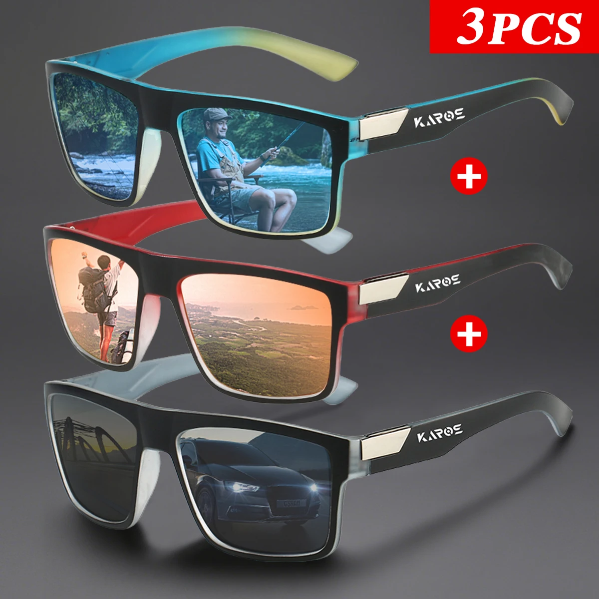 3 Teile/satz Karos Polarisierte Sport Sonnenbrille UV400 Schutz Für Männer und Frauen Angeln Radfahren Fahren Camping Wandern Gläser Image