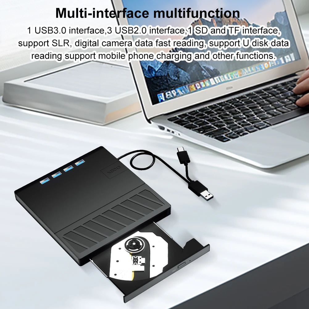 7-in-1 USB 3.0 Typ C Externes CD-DVD-RW-optisches Laufwerk mit SD/TF-Anschluss Multifunktionslaufwerk Externes CD-DVD-Laufwerk für Laptop-PC Image