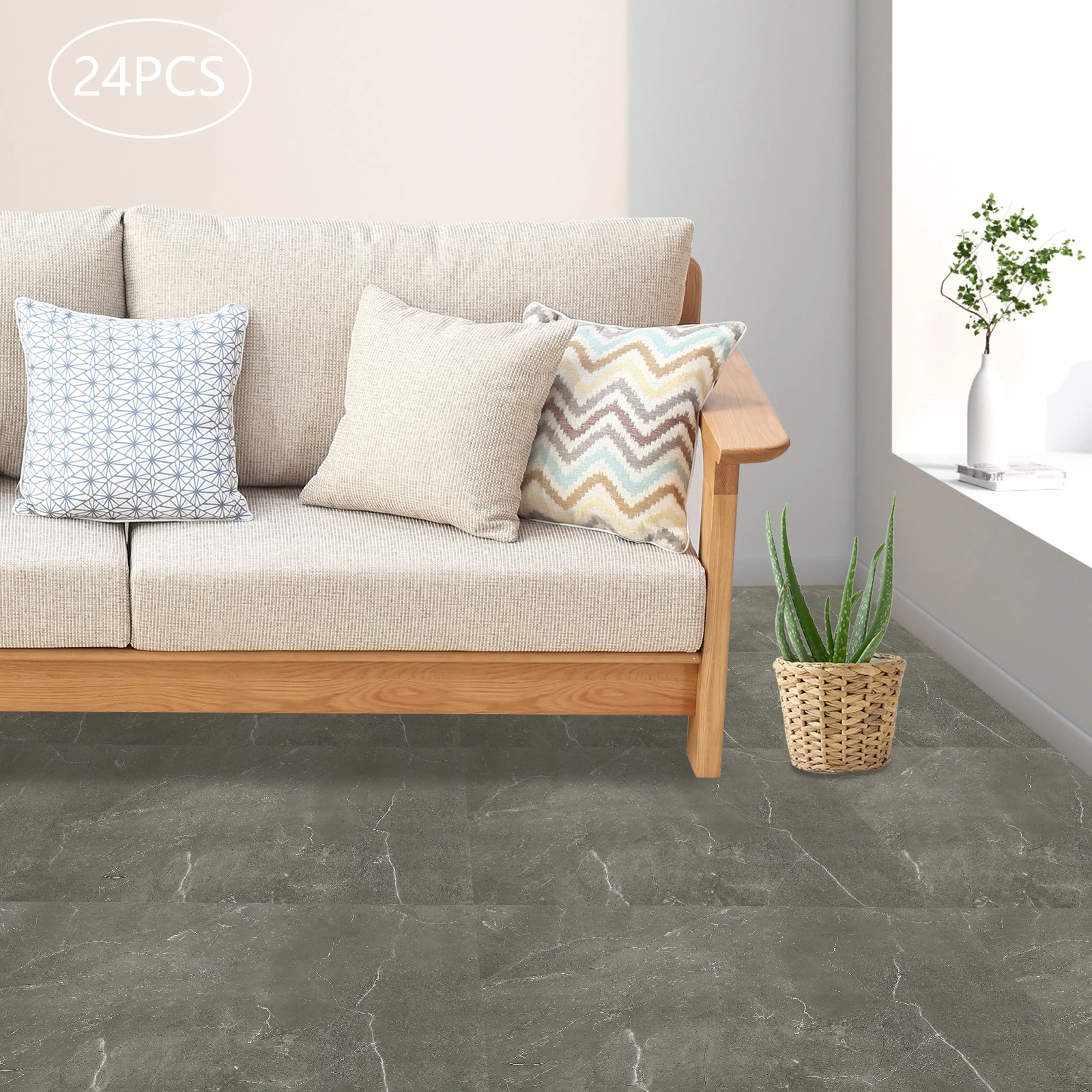 24 Stück Bodenaufkleber, 60 x 30 cm, selbstklebender, wasserdichter PVC-Bodenaufkleber für Küche, Badezimmer, Wohnzimmer, Dekoration Image