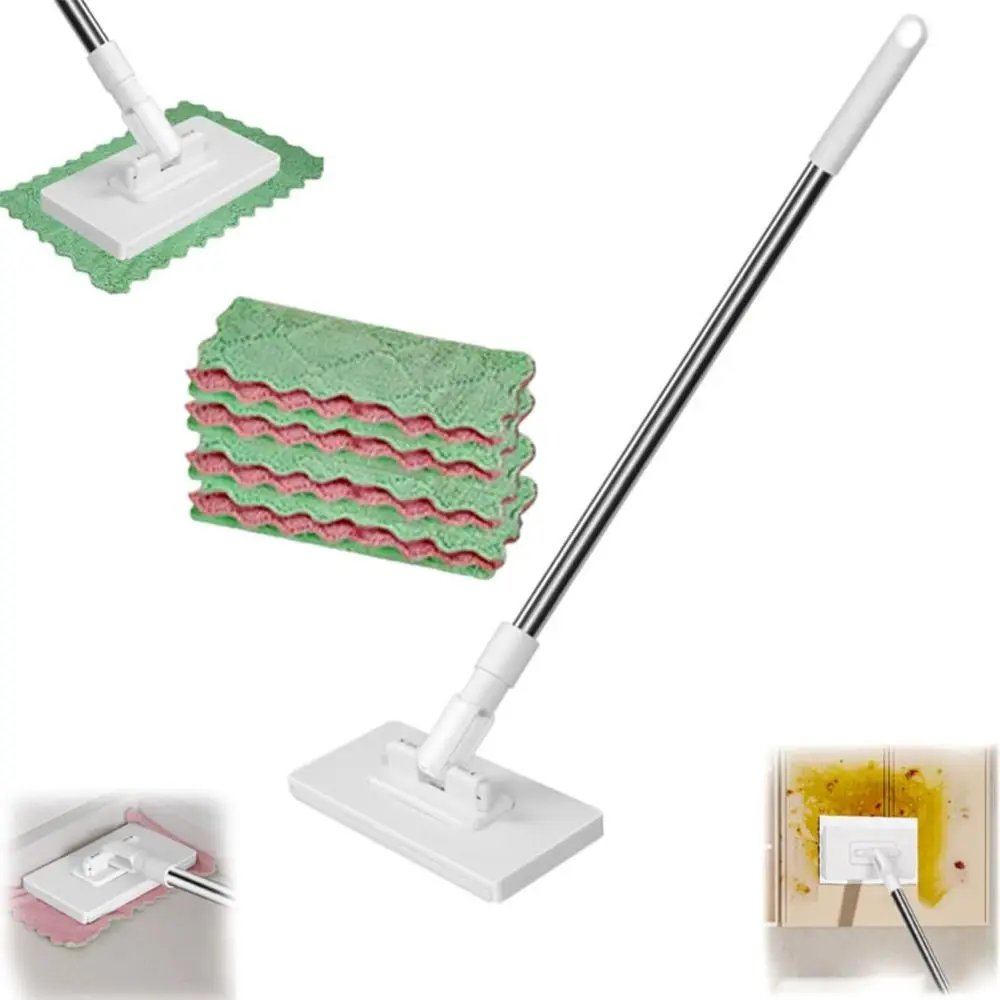 Neu mit 3 Wiederverwendbaren Tüchern Freihändiger Wischmopp 360 ° Rotierender Kopf Klemm-Automatik-Moppclip Faule Mopp-Bodenreinigung Image