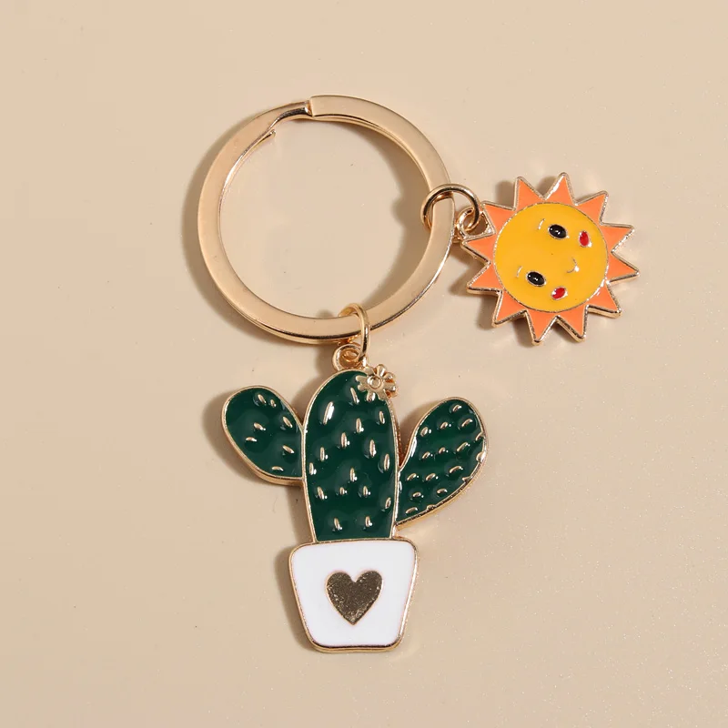 Niedlicher Schlüsselanhänger, Sonne, Kaktus, Blume, Schlüsselanhänger, Buchstaben, Pflanzen, Schlüsselanhänger, Wüstengeschenke für Frauen und Männer, Taschenzubehör, DIY handgefertigter Schmuck Image
