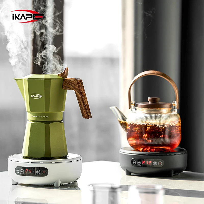 Ensemble cafetière à expresso IKAPE et plaque chauffante en céramique infrarouge, 220V avec contrôle de la température, machine à expresso pour les amateurs de café