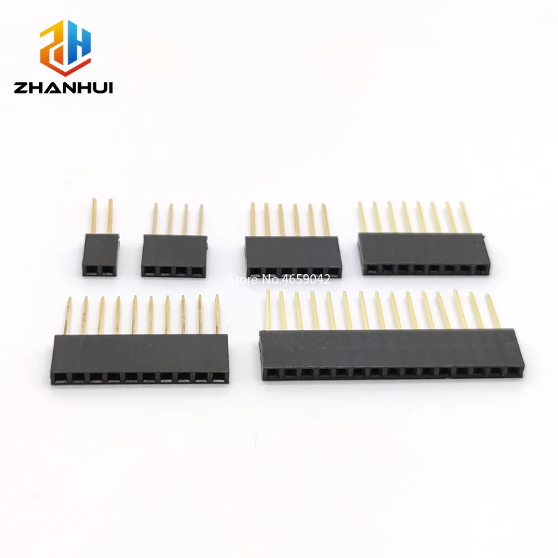 10 Stück 2,54 mm 10 mm lange Nadel-Buchsenleiste – stapelbar, 1 x 2/3/4/5/6/8/10/15P-Stecker für Leiterplatten Image