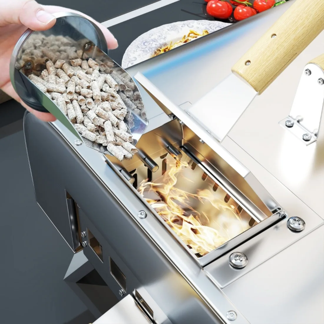 Tragbarer Pizzaofen aus Edelstahl – Holzbefeuert mit 1 cm Steinplatte, Schaufel & klappbaren Beinen Image