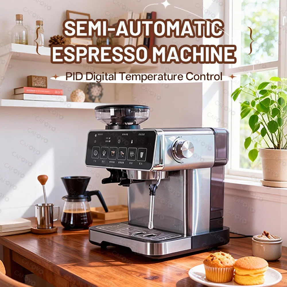 CAFOVO E136 3-in-1 20Bar Espressomaschine mit Mühle und Dampfstab PID-Temperaturregelung Kaffeemaschine für Zuhause Barista 220V Image