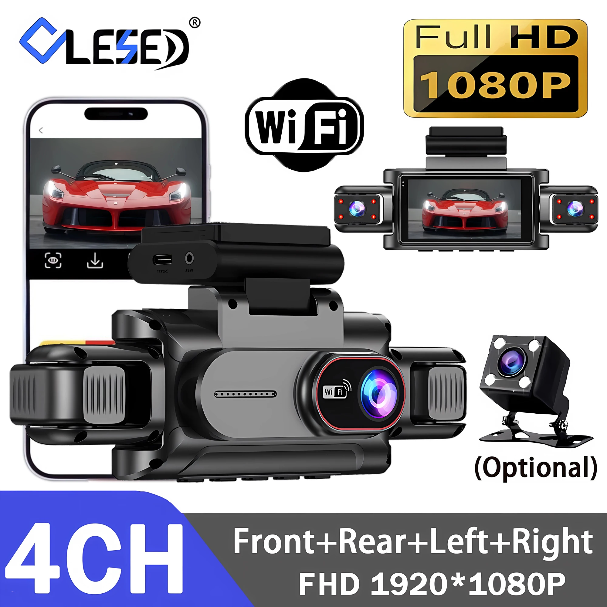 4-Kanal Dashcam mit WLAN, Full HD 1080P Auto-DVR, 4 Kameras, Videorekorder, Super-Nachtsicht, Black Box, Kabinen-4-Linsen-Kamera Image