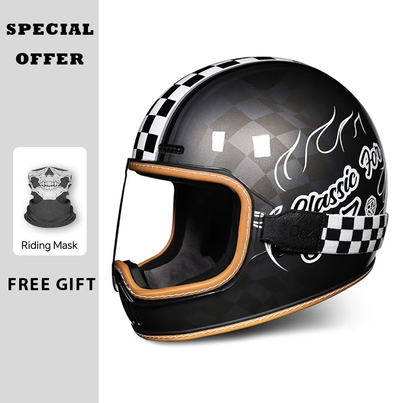 Vintage Retro Integralhelm DOT-zugelassene Herren-Motorradhelme für Motorrad Moped Cruiser Moto Integralhelm Image