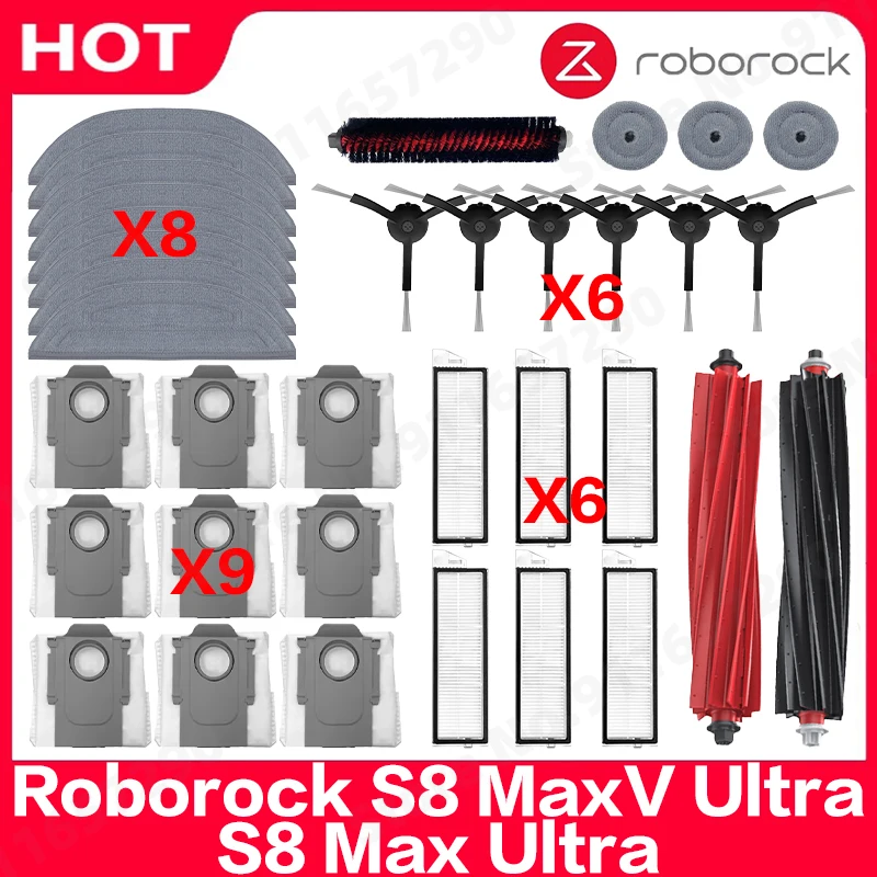 Kompatibel mit (Roborock S8 MaxV Ultra, S8 Max Ultra) Ersatzteile Hauptbürste Seitenbürste Wischtücher Filter Staubbeutel Zubehör Image