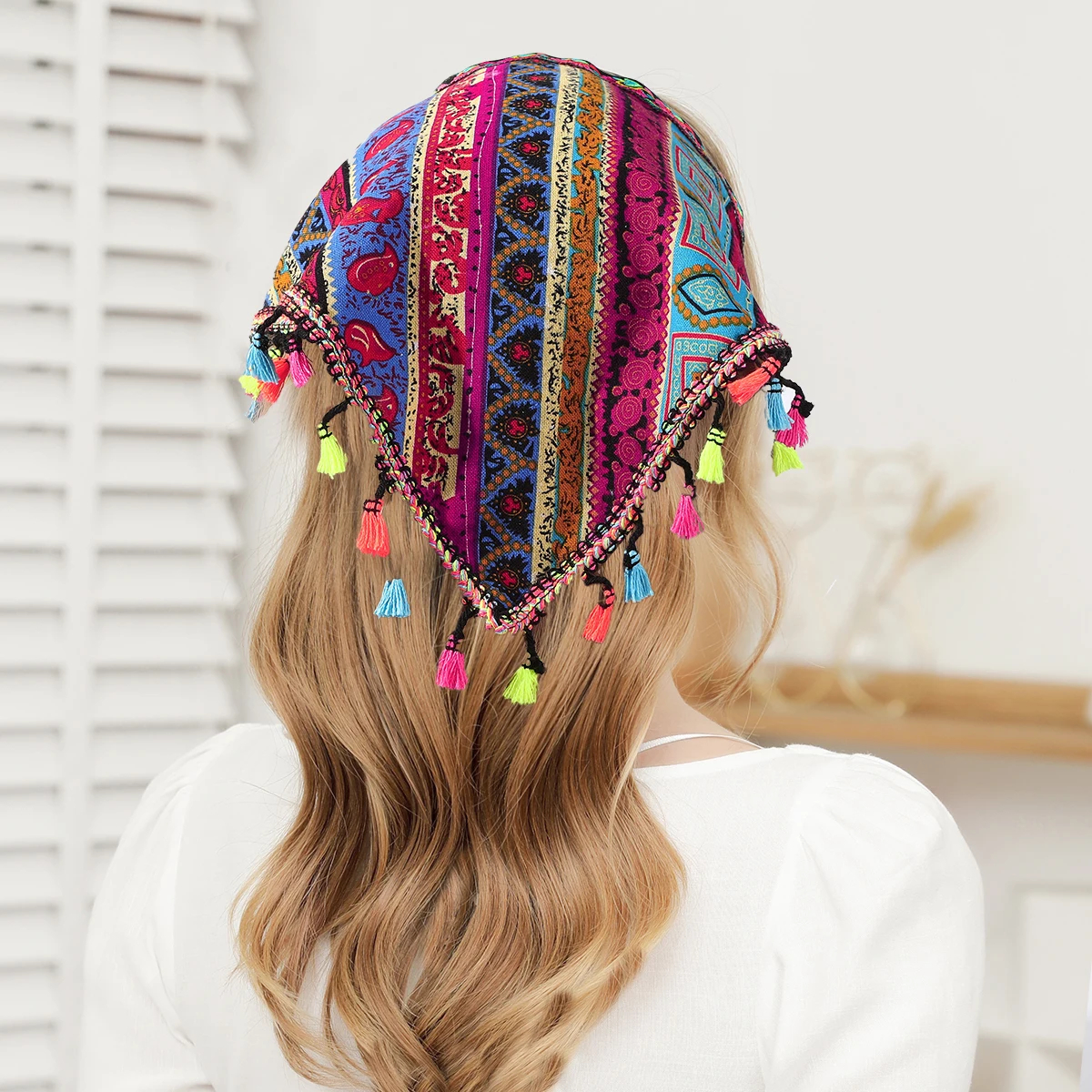 Haimeikang Böhmen Stirnband Haarbänder Turban Haar Schal Sommer Druck Fransen Dreieck Bandana Frauen Mode Haar Zubehör Image
