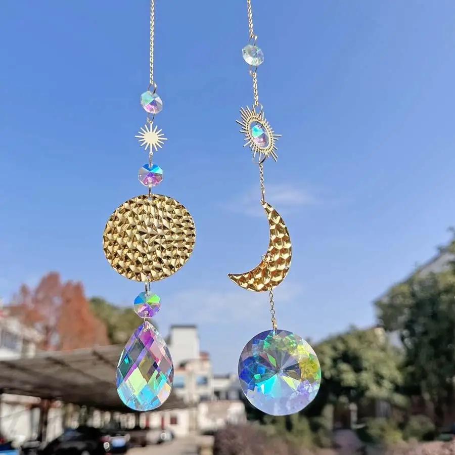 2-teilige Sonnenfänger mit Sonnen- und Mondkristallen für Fenster, Sonnenfänger für den Innenbereich, Regenbogen-Maker, Auto, Mutter, Oma, Kinder, Garten, Geschenke Image