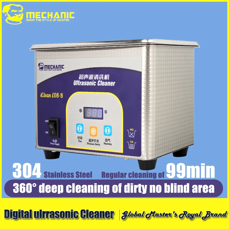 MECHANIC iClean-E08B Ultraschall Reiniger 0,8 L 80 W Hochfrequenz Reinigung Maschine Für Motherboard Objektiv Telefon Reparatur Waschen Werkzeuge Image