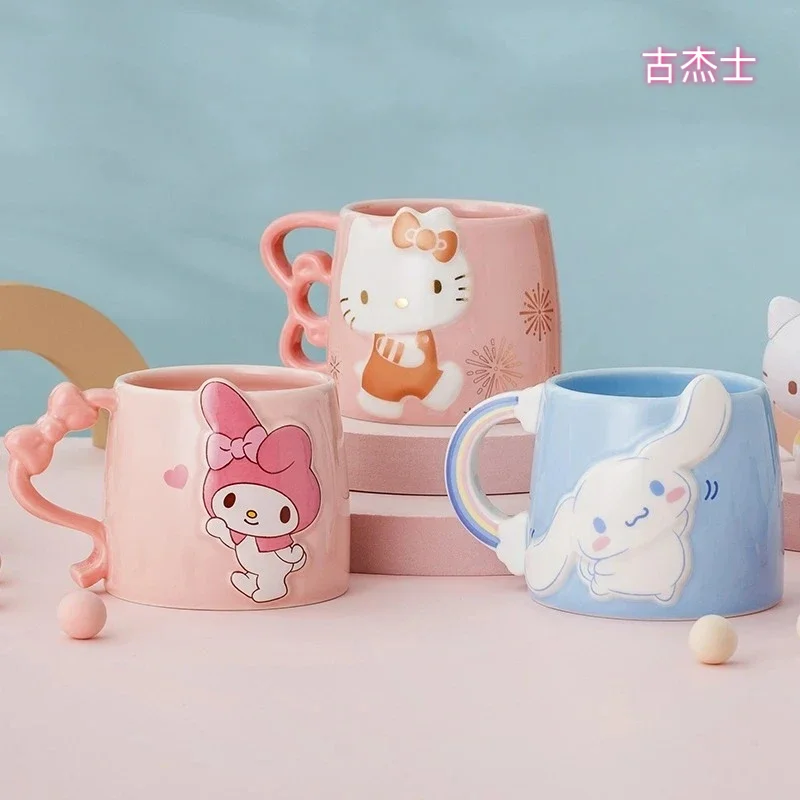 Für Sanrio Keramiktasse, Kaffeetasse für Hello Kitty Kuromi, Reliefmuster, niedliche Paarkasse, Haushaltstrinkwasserbecher mit Griff Image