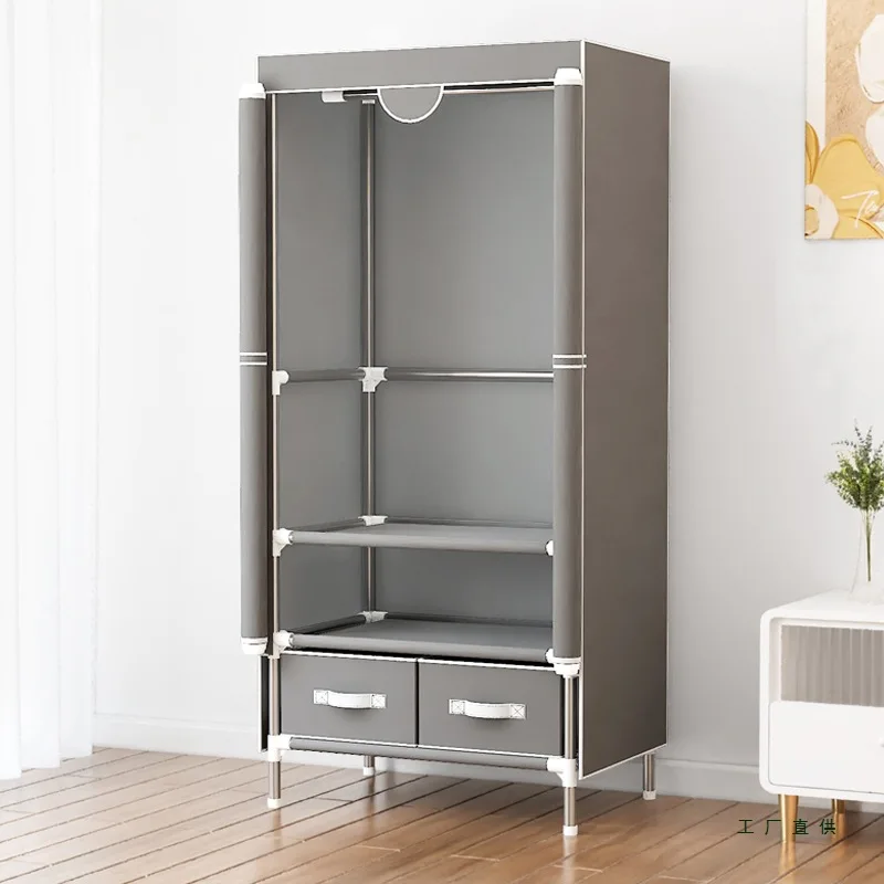 Einfacher Kleiderschrank für Zuhause, Schlafzimmer, Schlafsaal, Stoffgarderobe, langlebig, Miethaus, wirtschaftliche staubdichte Aufbewahrung, Hängegarderobe