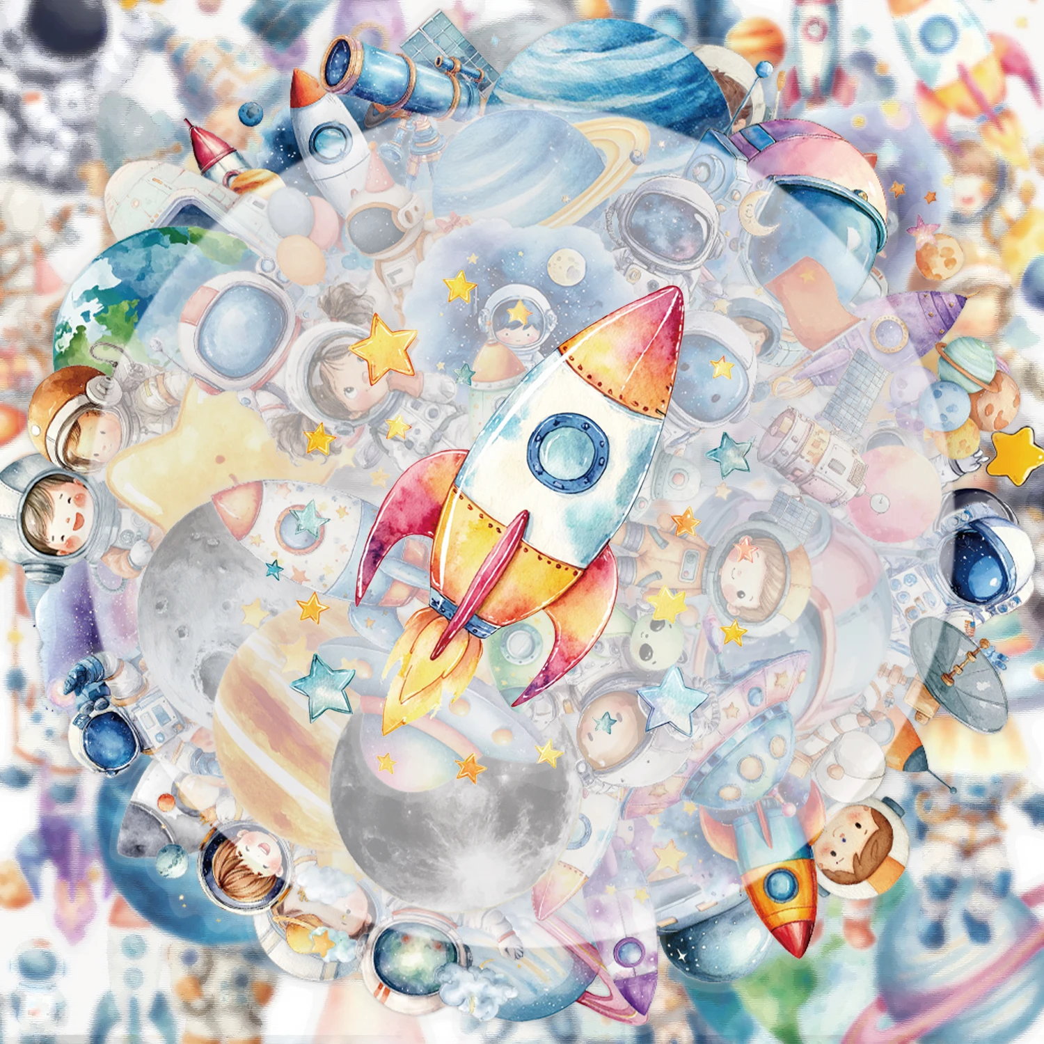 50 Graffiti-Aufkleber im Aquarell-Stil mit Weltraum-Astronauten-Motiv, geeignet zum Dekorieren von Wasserflaschen, Laptops, Mobiltelefonen, Koffern, Skateboards, Gitarren, Geschenkboxen und Image