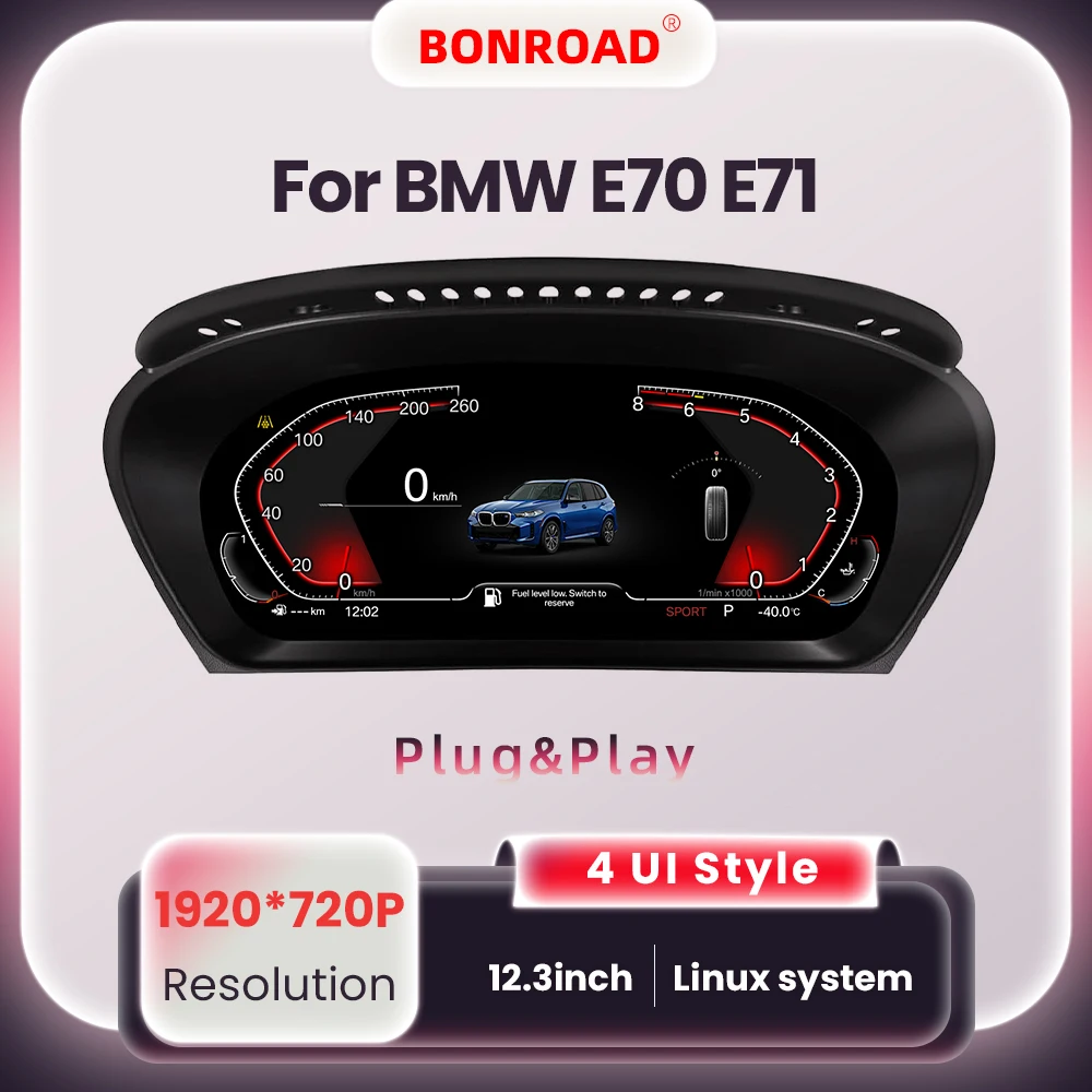 BONROAD 12,3 zoll Auto LCD Digital Instrument Cluster Für BMW X5 X6 E70 E71 CCC CIC 1920*720P Dashboard Tacho Display Image