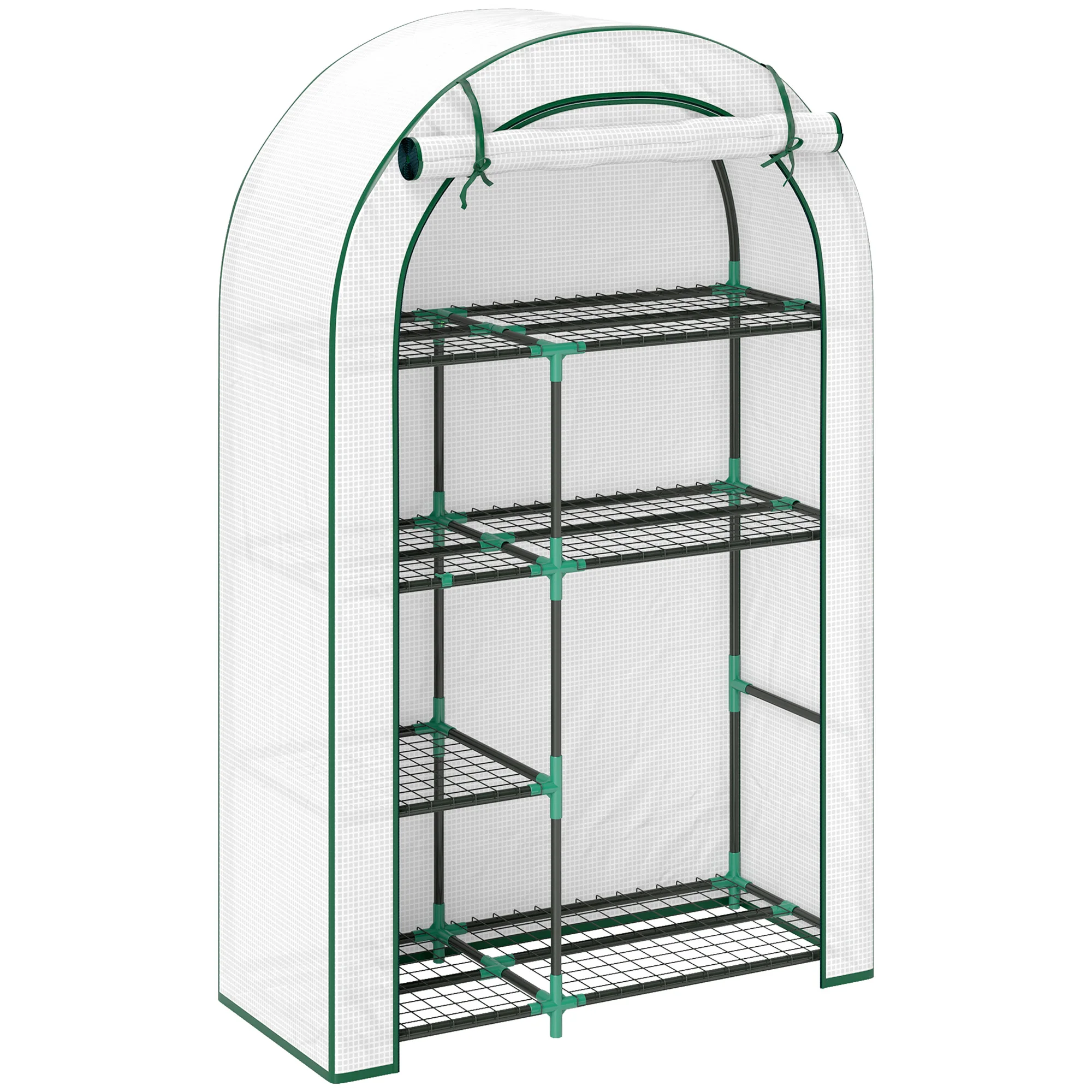 Gewächshaus mit abgerundetem Dach, Tür, Regalen, wintersicheres Gewächshaus aus Stahlfolie, Gewächshaus für Balkon, Garten