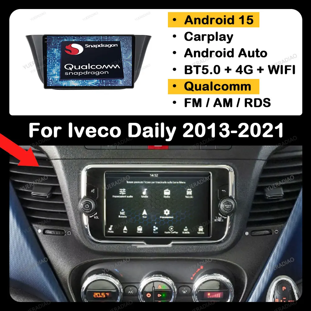 Android 16 Autoradio für Iveco Daily 2013 - 2021 QLED Head Unit 4G WIFI GPS NAVI Qualcomm BT 2DIN Multimedia-Videoplayer LTE 5G Image