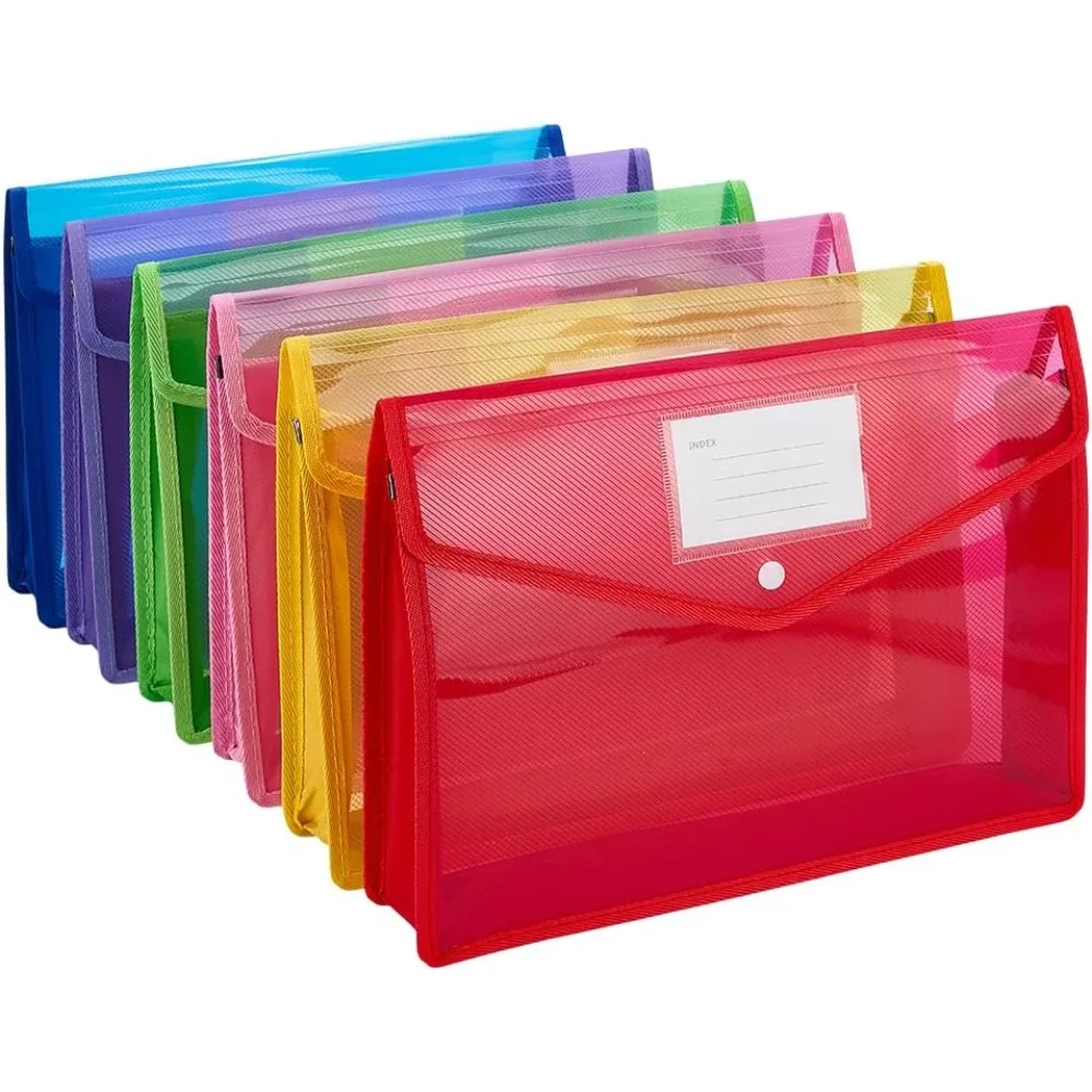 6 Stück Fächermappe aus Kunststoff, 6 Farben, A4-Aktenordner, Organizer, Akkordeon-Aktenbeutel, Ordner für Dokumente mit Druckknopf Image