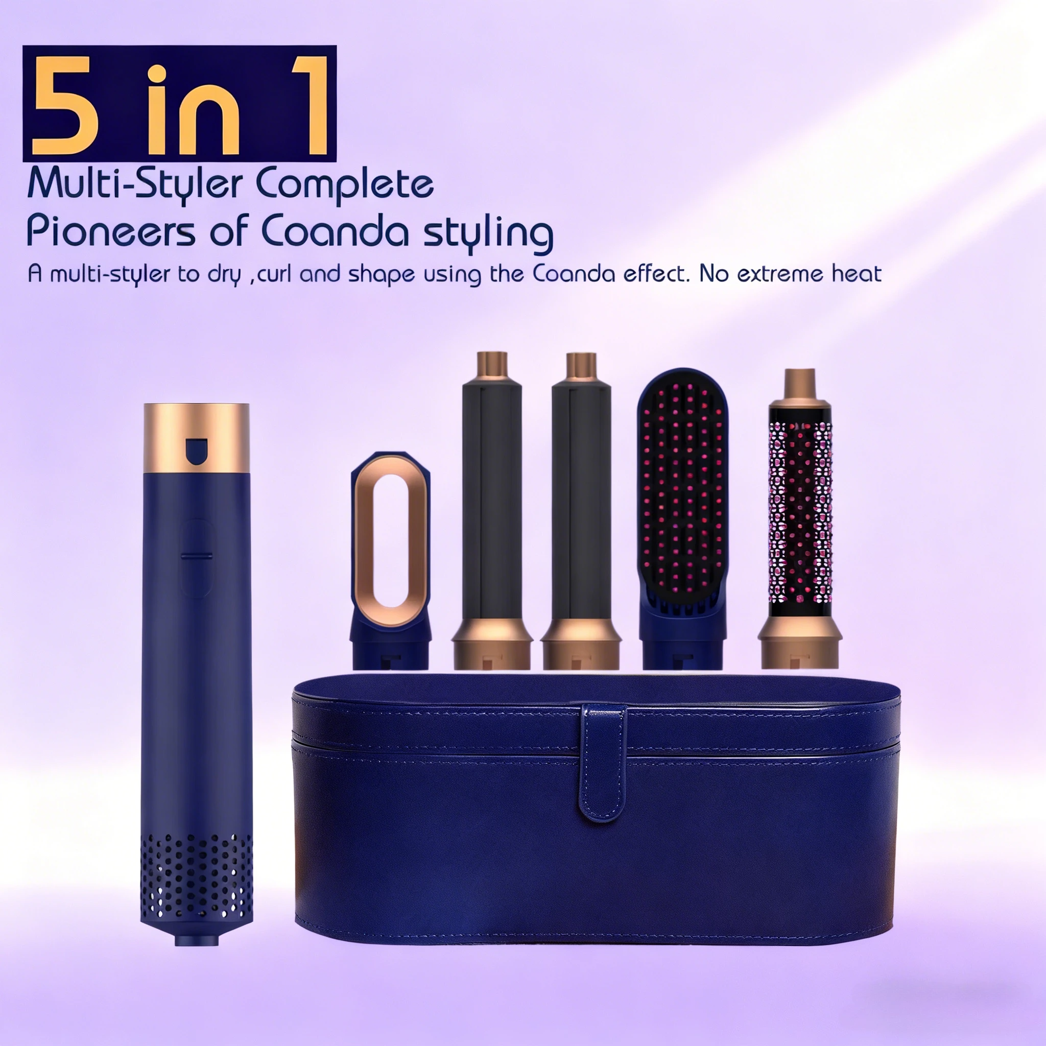 5-in-1-Haarstyler, leistungsstark, schnell trocknend, ionischer Haartrockner, Hochgeschwindigkeits-Heißkamm-Bürsten-Set, professioneller Haarglätter Image