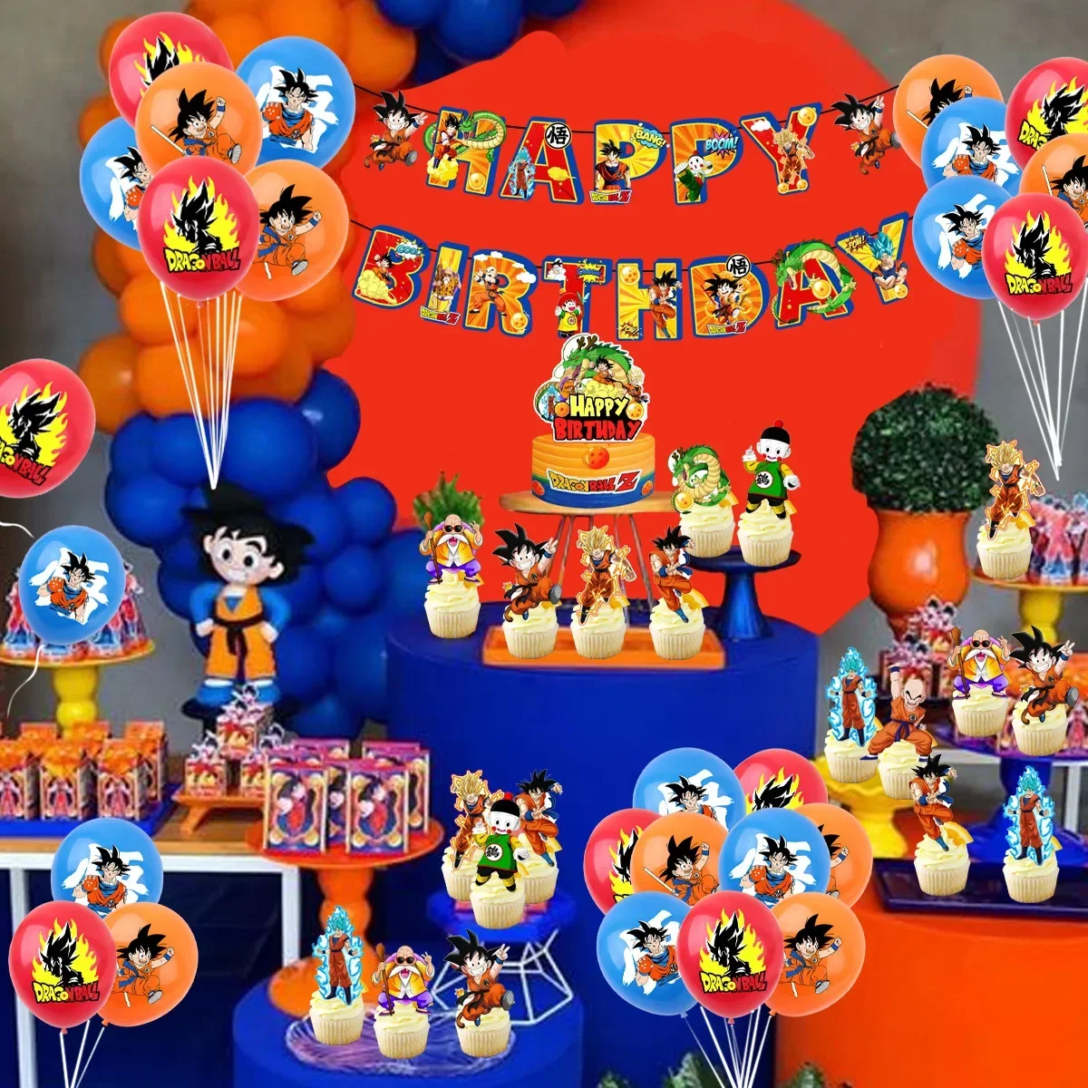 Anime Dragon Ball Geburtstag Party Besteck Teller Einweg Banner Kuchen Topper Hängende Flagge Luftballons Set Geburtstag Dekorationen Geschenk Image