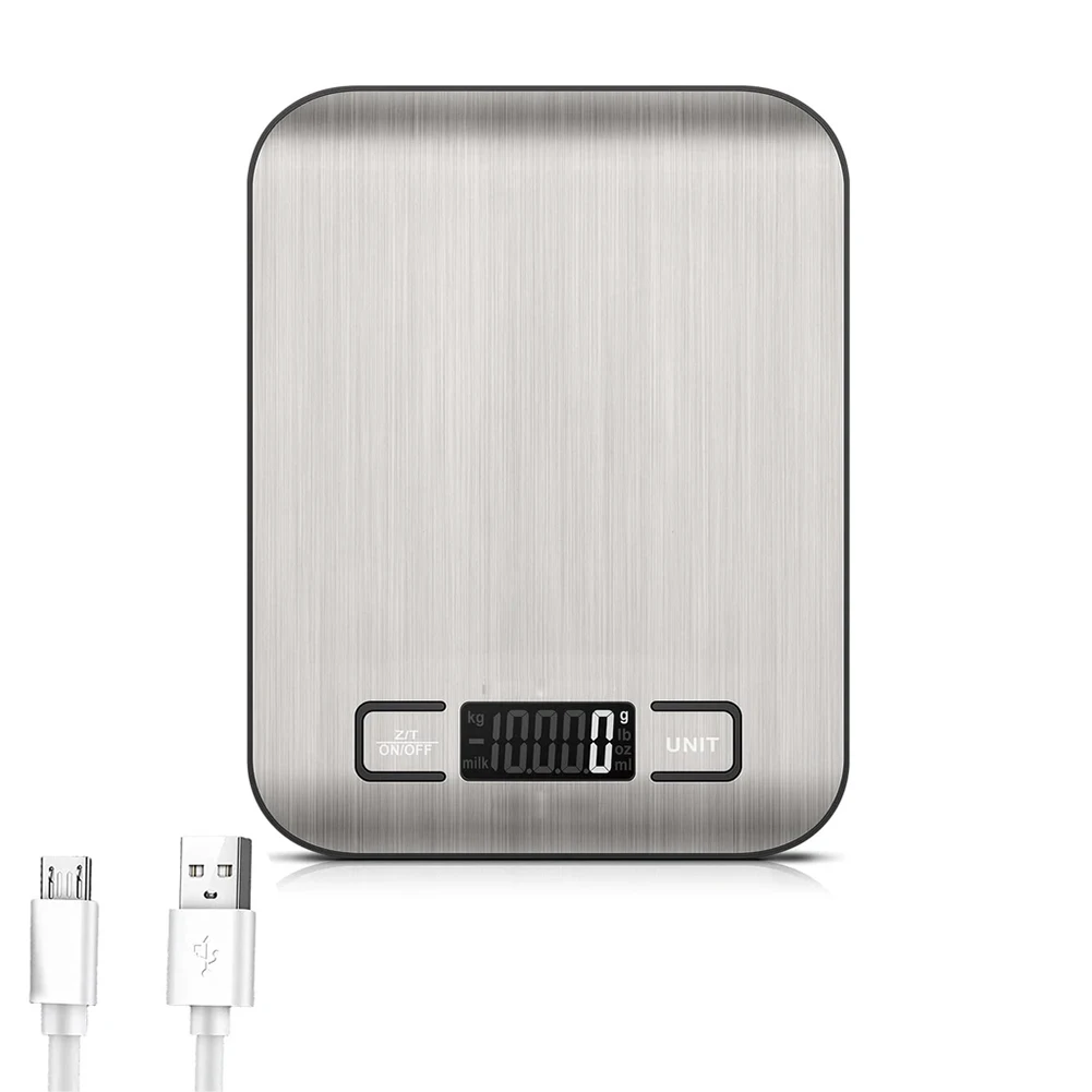 Digitale Küchenwaage, Edelstahl, elektronische Gewichte, LCD-Display, Lebensmittelwaage zum Kochen, Backen, 1 g bis zu 10 kg Image