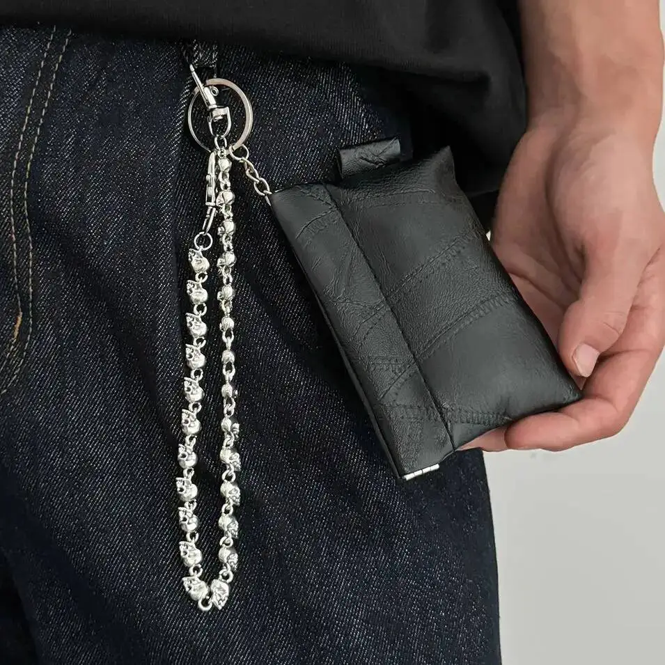 Ingemark Trendiger Herren-Schlüsselanhänger mit Ledertasche, Gothic-Punk-Schädel-Kopfkette, Auto-Schlüsselanhänger, Zubehör, 2026, neuer männlicher Schmuck, Geschenke Image