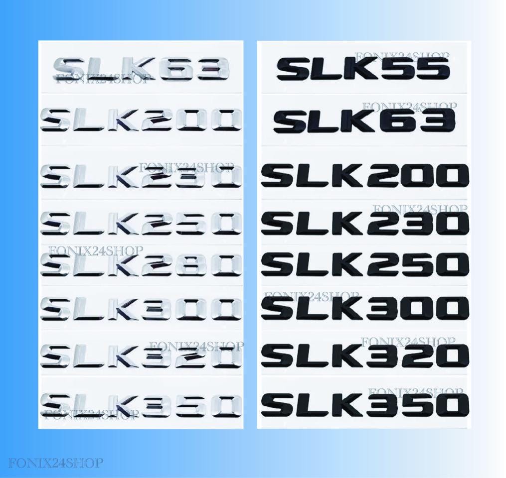 Emblema Mercedes Classe SLK con lettere SLK55 SLK63 SLK200 - SLK350 Logo cromato/nero stile 3D ABS Stemma posteriore per bagagliaio CDI cgi d AMG 4Mat