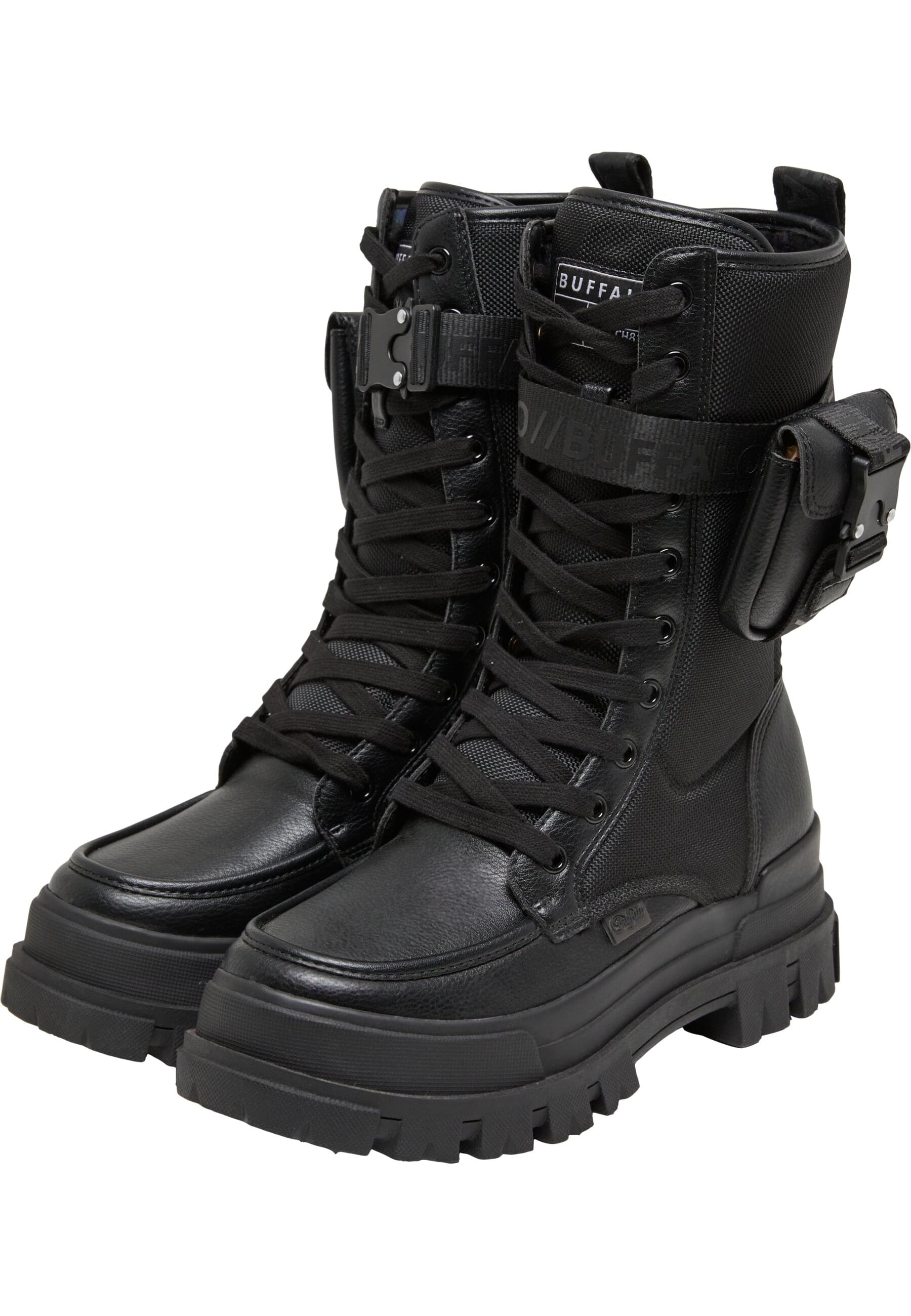 Stiefel BUFFALO "Buffalo ASPHA COM HI - VEGAN NAPPA/NYLON", Damen, Gr. 36, schwarz, Kunstfaser, unifarben, Schuhe Stiefel