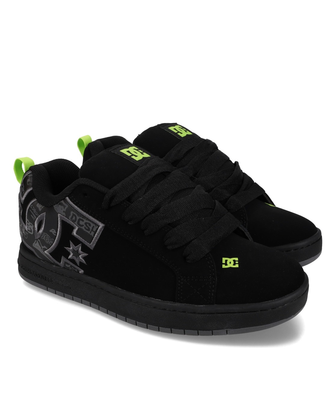 Sneaker DC SHOES "Court Graffik", Damen, Gr. 12,5(46,5), schwarz, grau, lime, Obermaterial:Obermaterial: Leder (Kuh) / Futter: Textil / Außensohle: Gummi;, Schuhe Sneaker