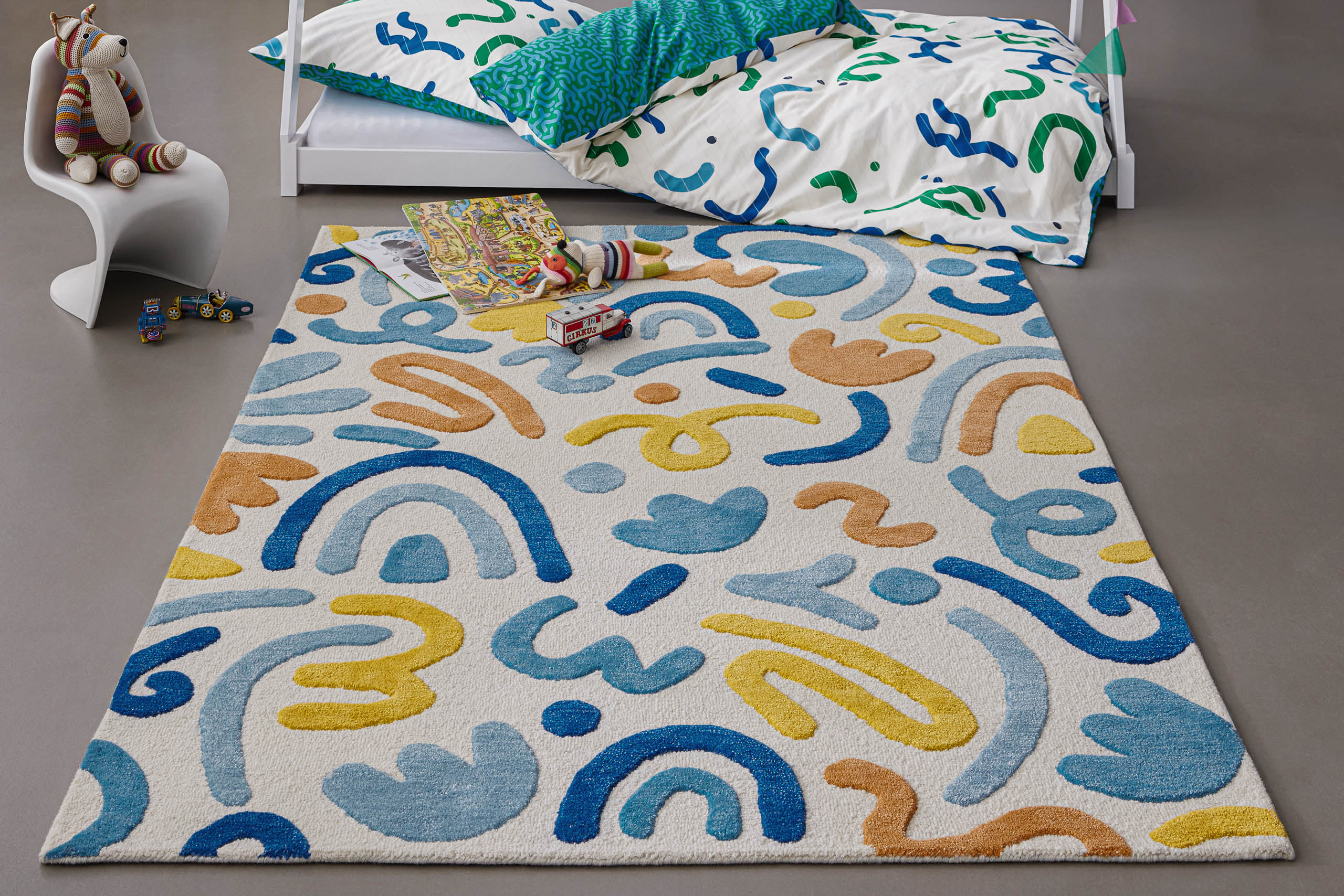 Kinderteppich SMART KIDS "Scribble", multi, B:160cm H:16mm L:230cm, Schurwolle, Teppiche, Kinderteppich, Kinderteppich, Hoch-Tief-Effekt, Schurwolle, handgetuftet, Spielzimmer