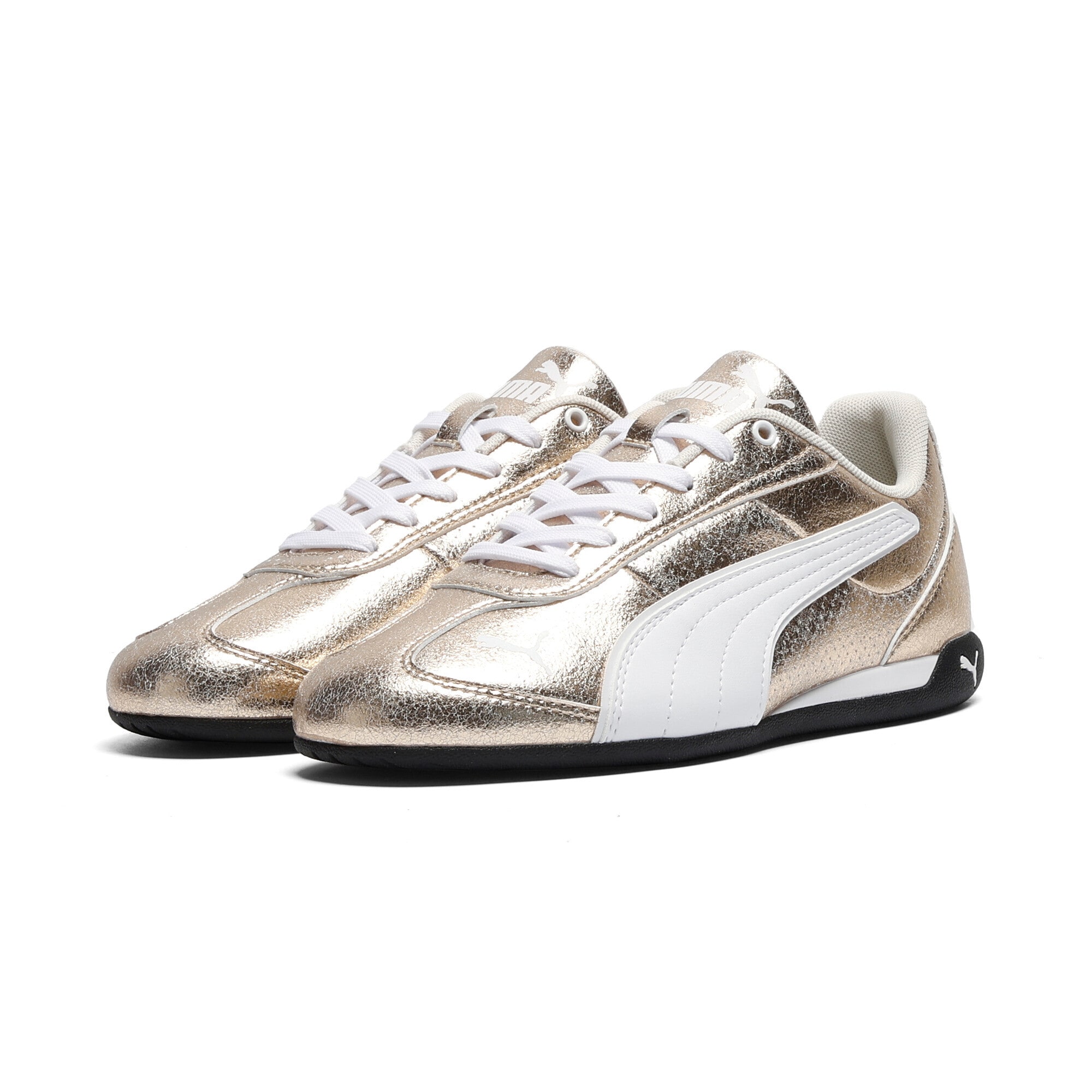 Sneaker PUMA "Replicatch Metallic Whisper Sneakers Damen", Damen, Gr. 41, gold weiß, Obermaterial: Textil, Synthetik; Futter: Textil; Innensohle: Textil; Laufsohle: Gummi, Schuhe Sneaker