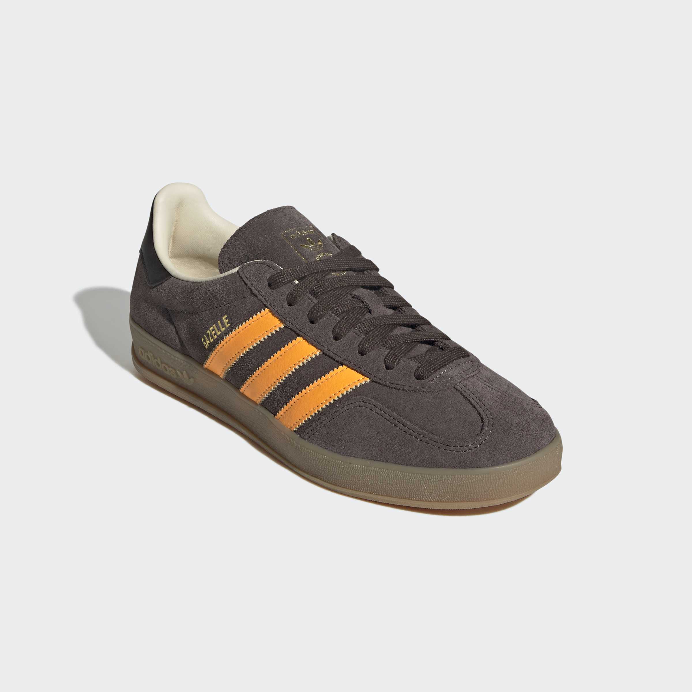 Sneaker ADIDAS ORIGINALS "GAZELLE INDOOR", Herren, Gr. 45, braun, lucid tangerine, wonder weiß, Leder, Schuhe Sneaker